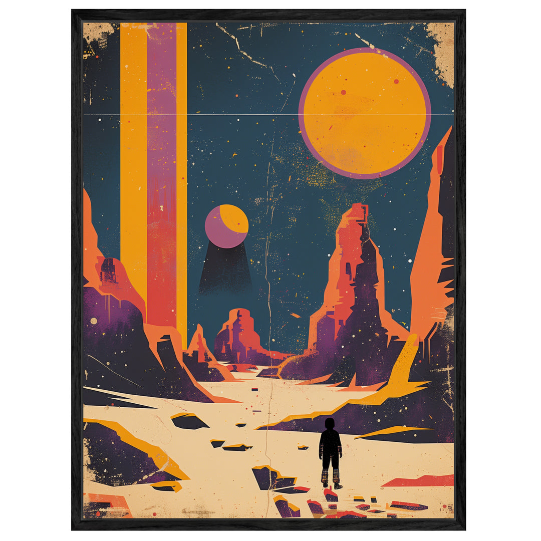Astronaut auf fremdem Planeten Leinwandbild Retro – Leinwand auf Holzrahmen – Ansicht 5