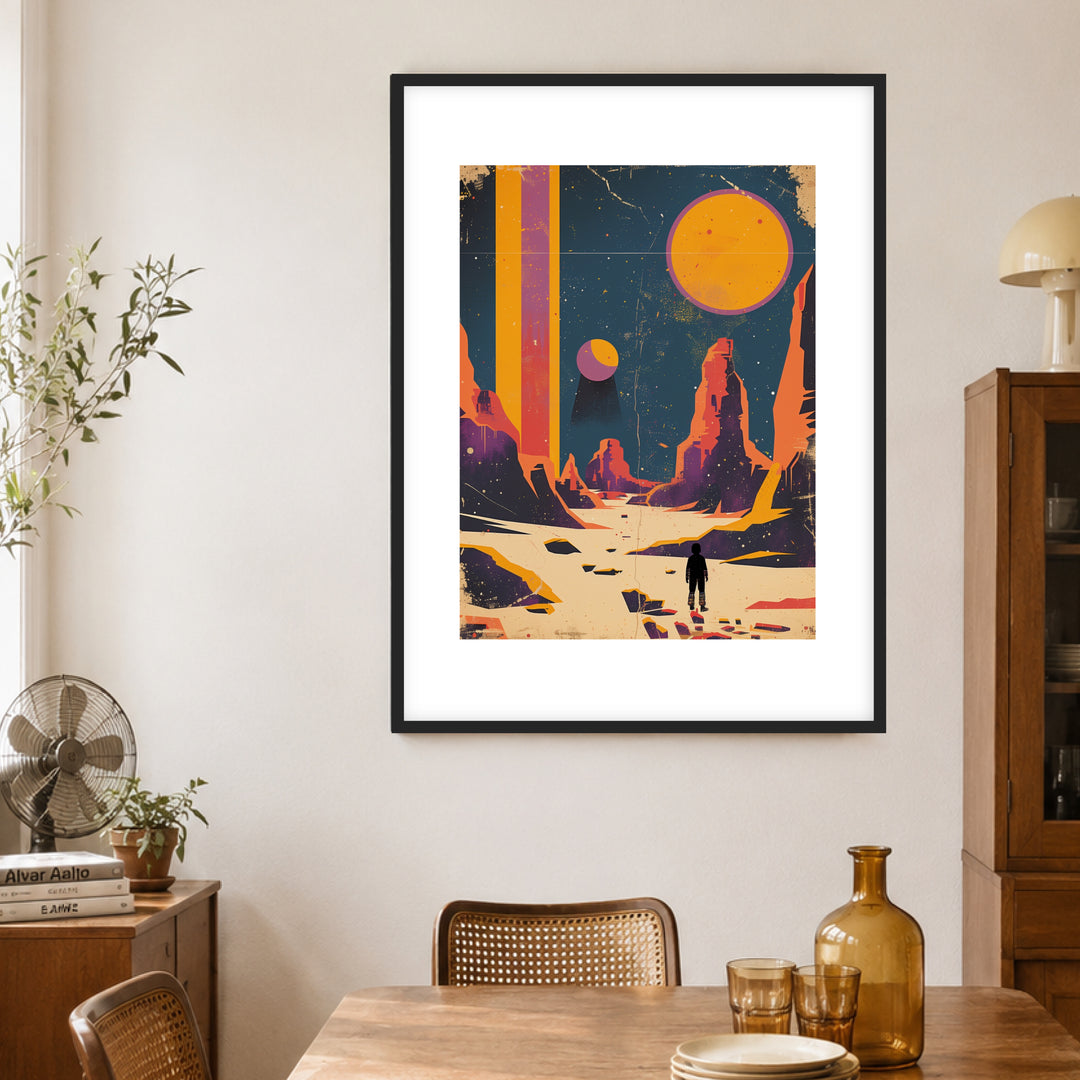 Astronaut auf fremdem Planeten Poster Retro – mattes Kunstdruck-Papier – Ansicht 2
