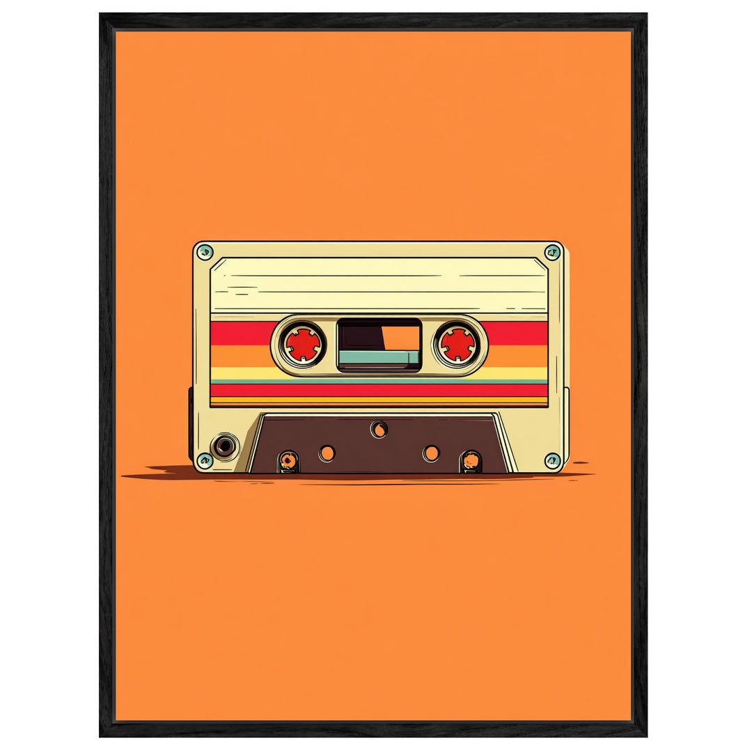 Audiokassette mit Farbstreifen Leinwandbild Retro – Leinwand auf Holzrahmen – Ansicht 2