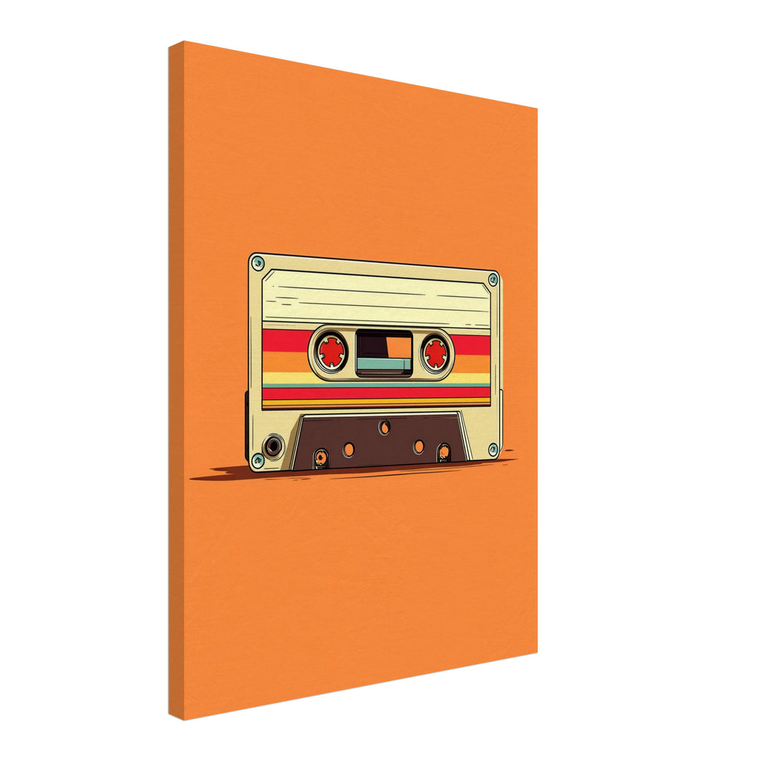 Audiokassette mit Farbstreifen Leinwandbild Retro – Leinwand auf Holzrahmen – Ansicht 4