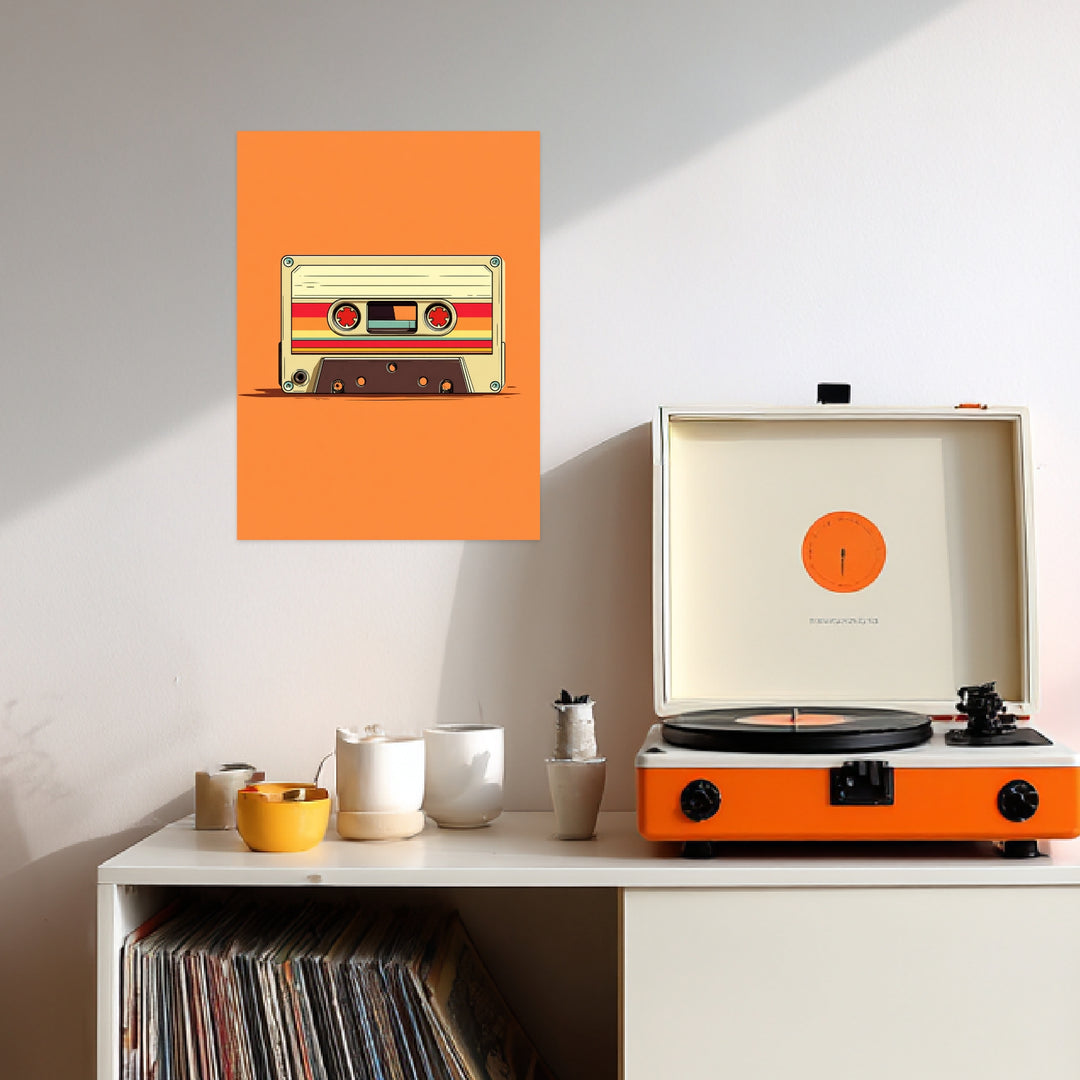 Audiokassette mit Farbstreifen Leinwandbild Retro – Leinwand auf Holzrahmen – Ansicht 3