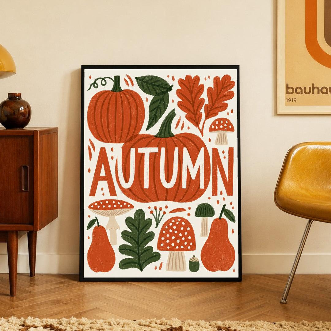 Herbstliche Ernte im Retro-Stil Poster – Schwarzer Rahmen – Produktfoto