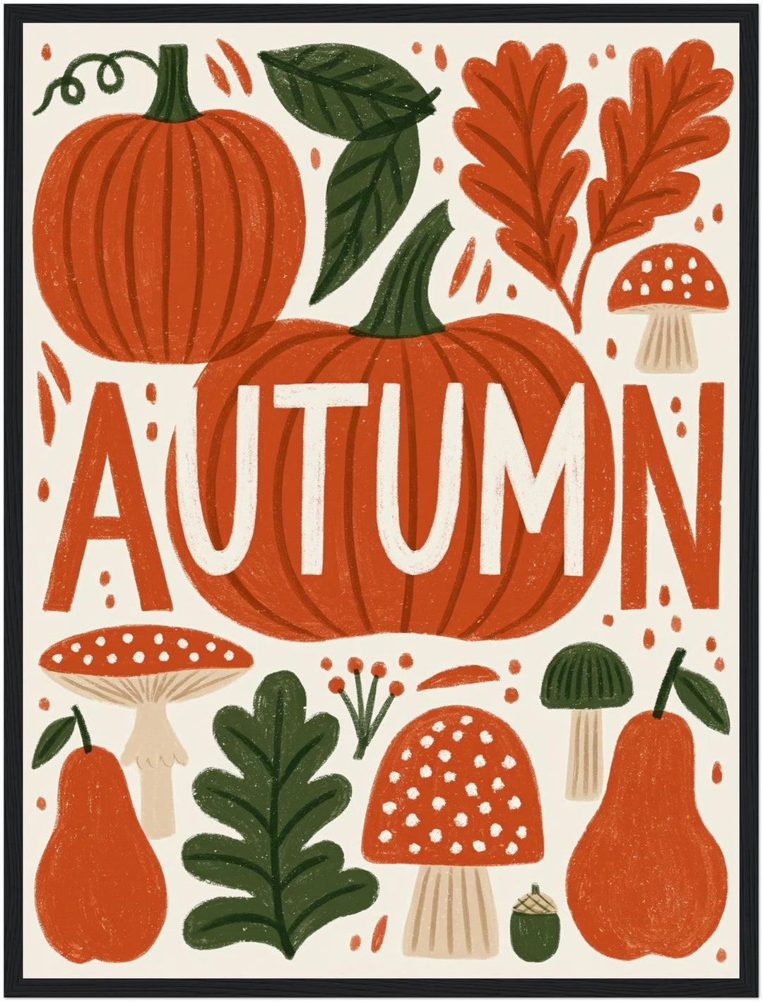 Herbstliche Ernte im Retro-Stil Poster – Schwarzer Rahmen – Produktfoto