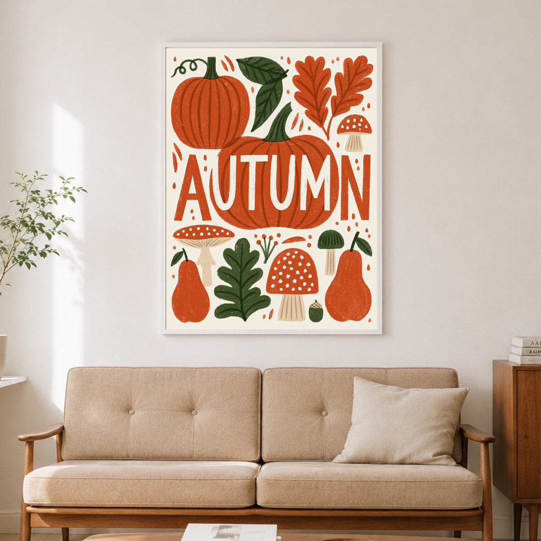 Herbstliche Ernte im Retro-Stil Poster – Weißer Rahmen – Produktfoto