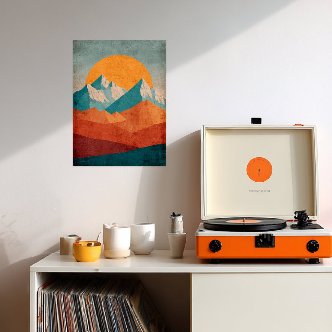 Berglandschaft im Abendrot Poster Retro – mattes Kunstdruck-Papier – Ansicht 2