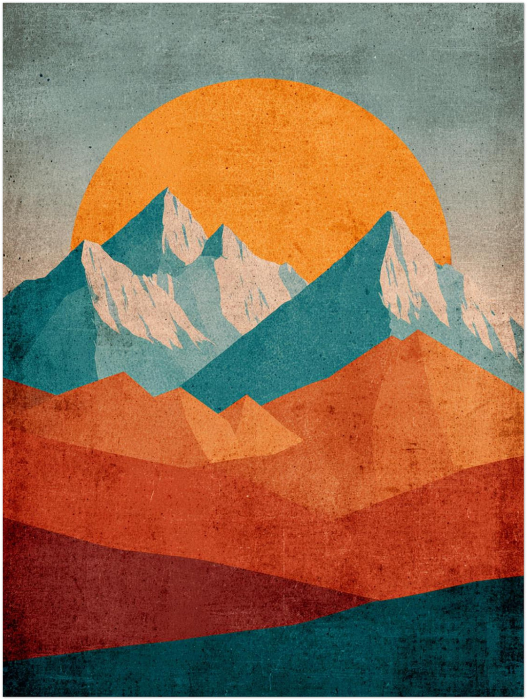 Berglandschaft im Abendrot Retro – Wandkunst