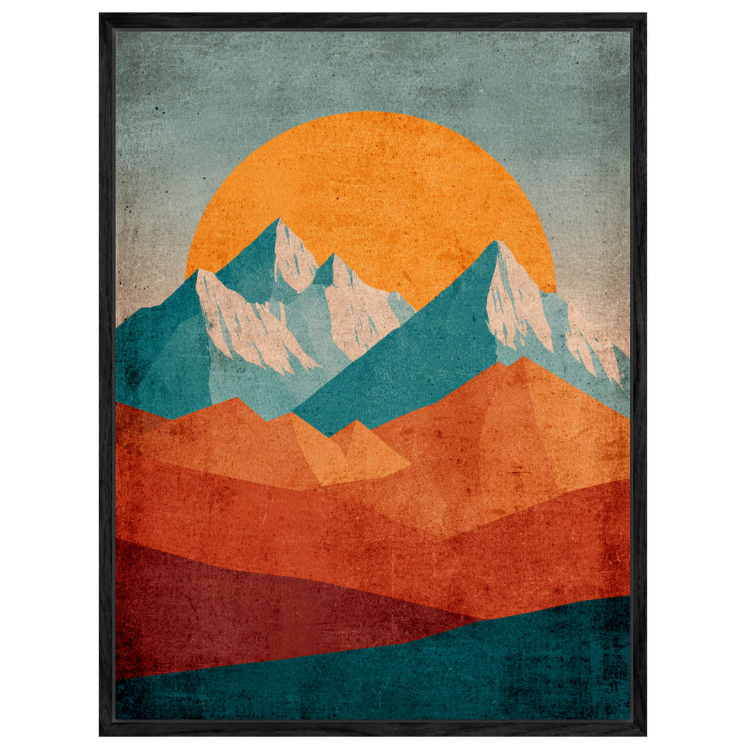Berglandschaft im Abendrot Leinwandbild Retro – Leinwand auf Holzrahmen – Ansicht 4