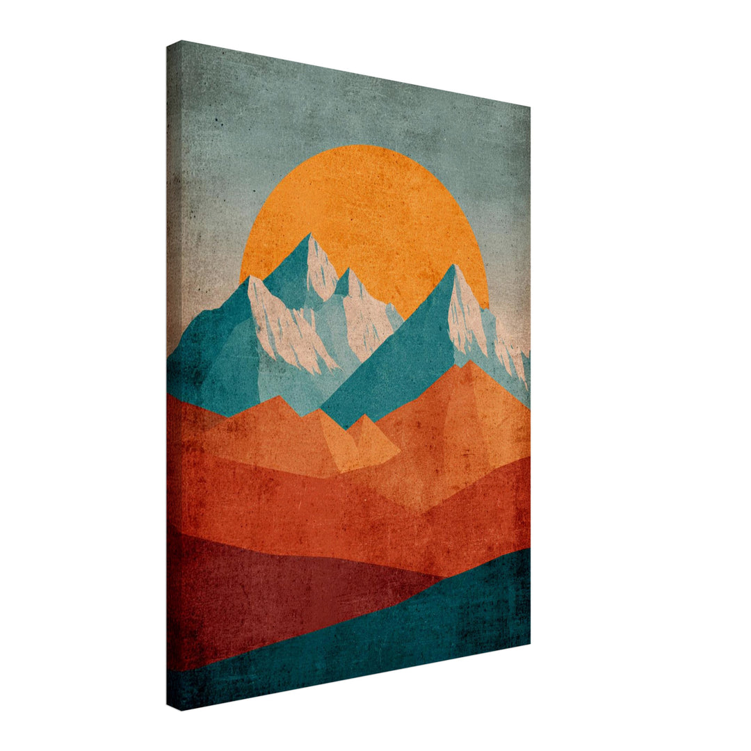 Berglandschaft im Abendrot Leinwandbild Retro – Leinwand auf Holzrahmen – Ansicht 2
