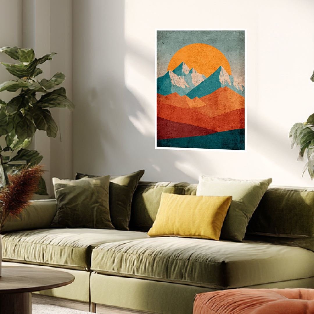 Berglandschaft im Abendrot Poster Retro – mattes Kunstdruck-Papier – Ansicht 3