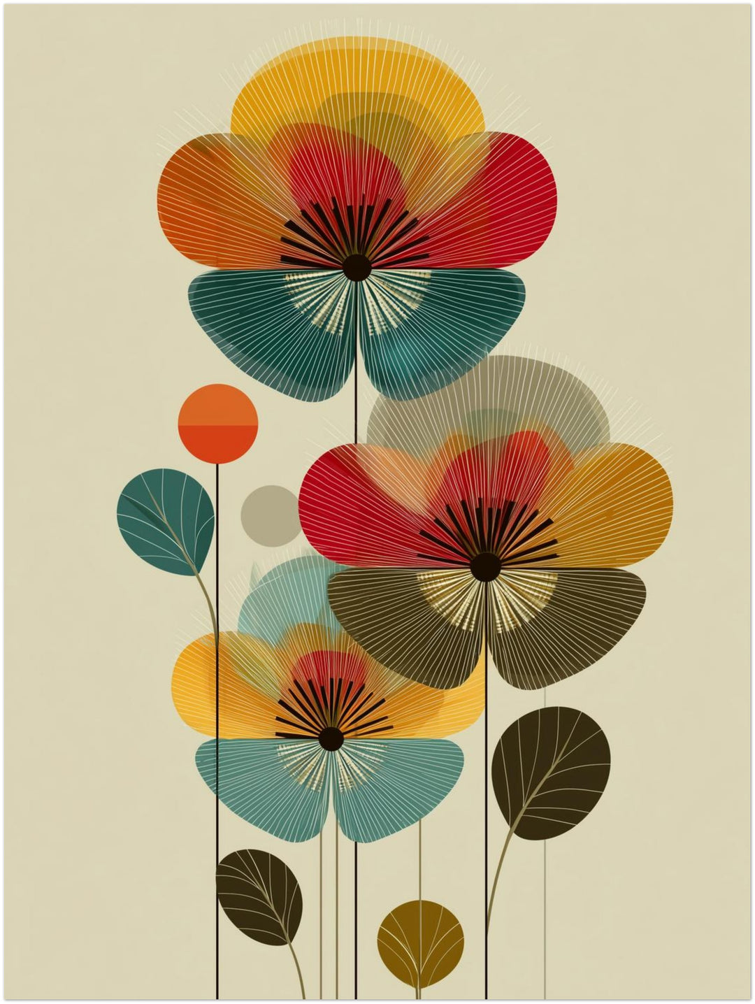 Blumenkomposition Retro – Wandkunst