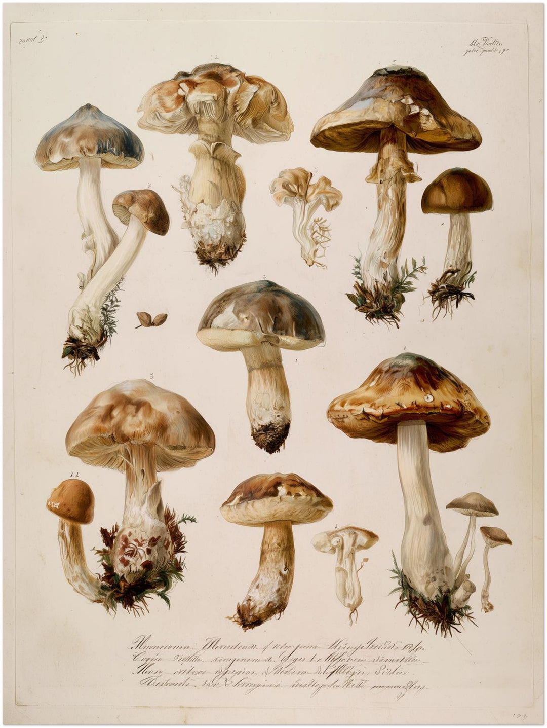 Botanische Pilze Vintage Poster – Ohne Rahmen – Produktfoto