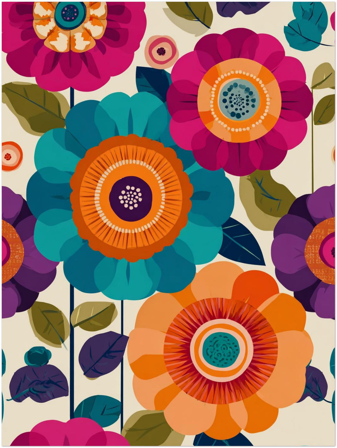Bunte Blumenblüten Retro – Wandkunst