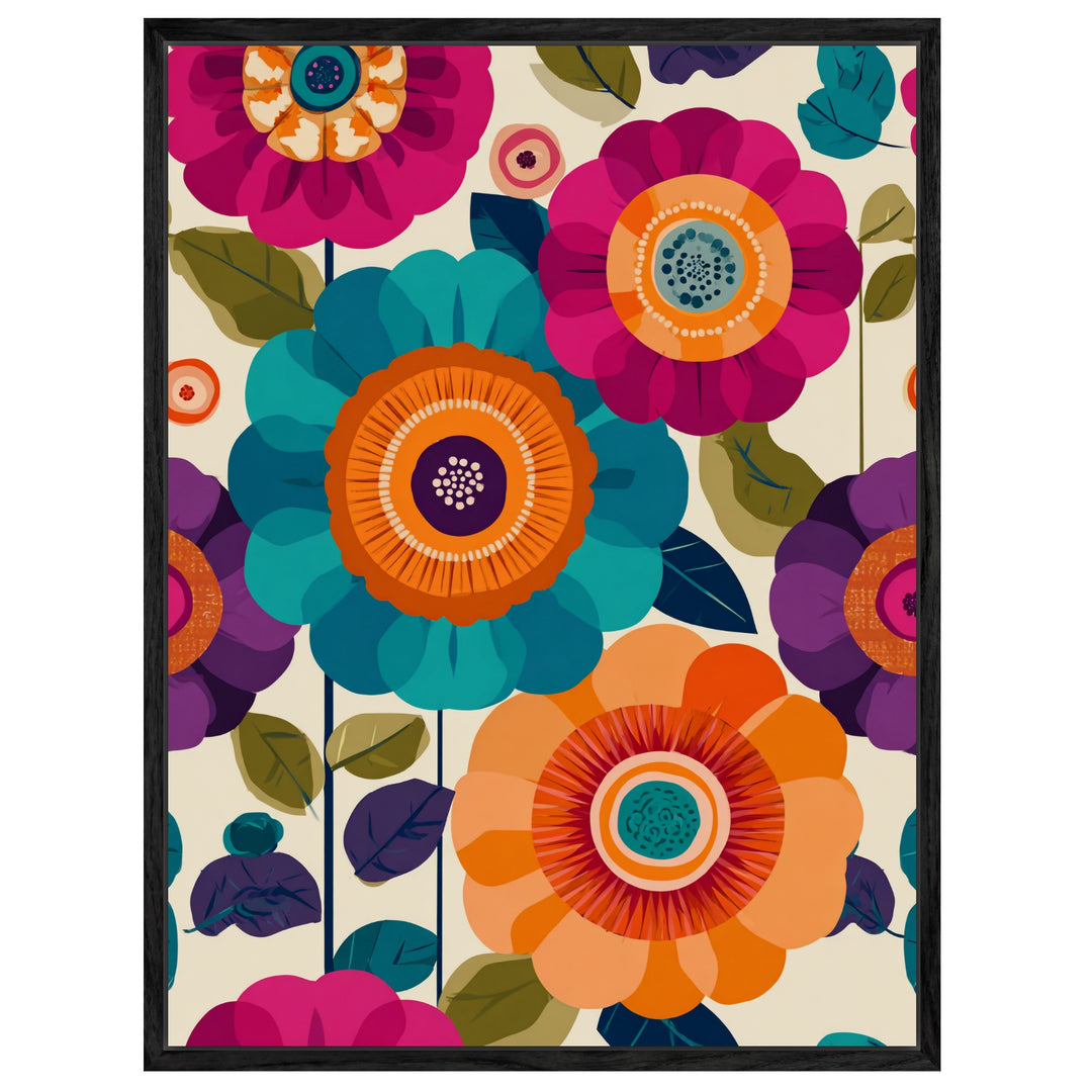 Bunte Blumenblüten Leinwandbild Retro – Leinwand auf Holzrahmen – Ansicht 2