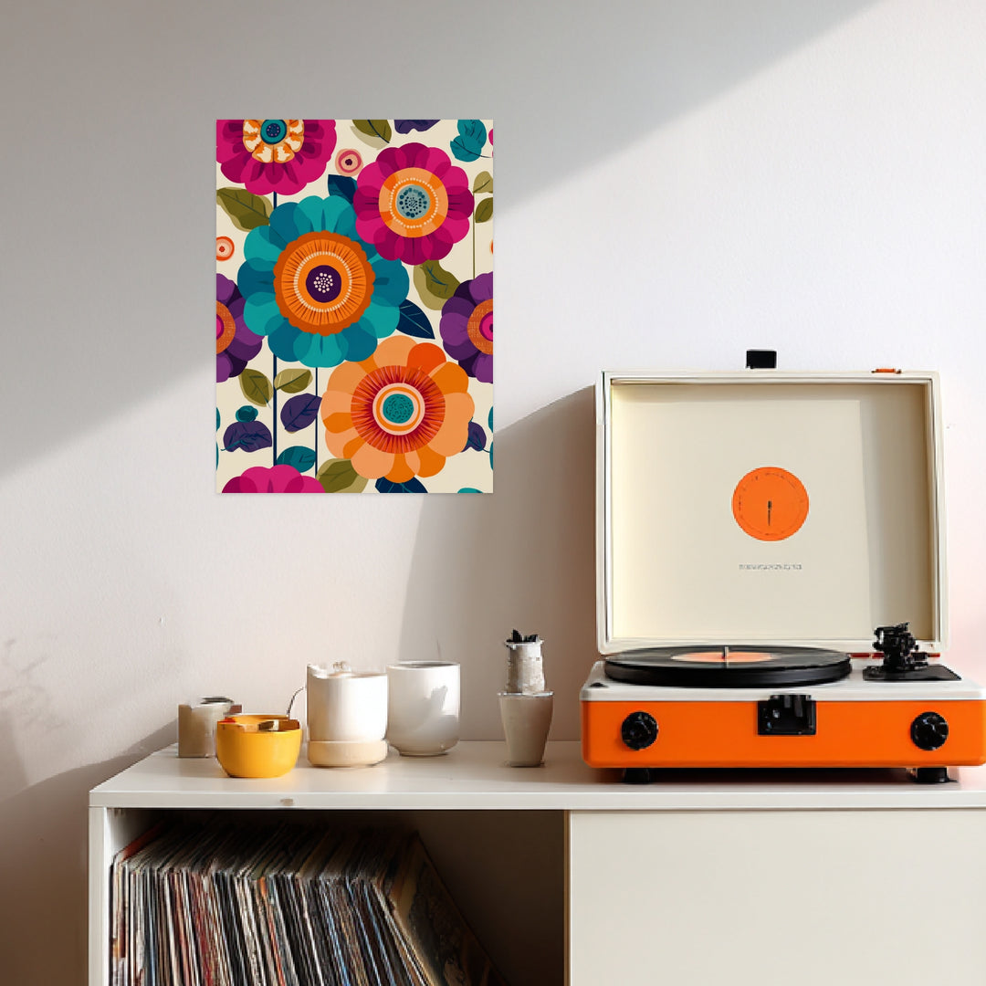 Bunte Blumenblüten Leinwandbild Retro – Leinwand auf Holzrahmen – Ansicht 3