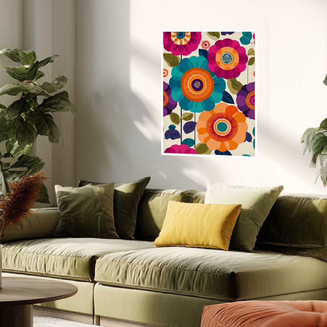 Bunte Blumenblüten Poster Retro – mattes Kunstdruck-Papier – Ansicht 4