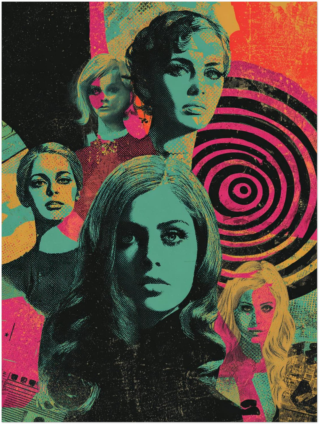 Bunte Gesichter der Vergangenheit Retro – Wandkunst