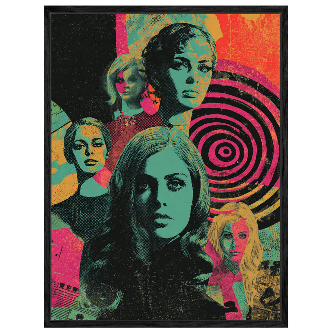 Bunte Gesichter der Vergangenheit Leinwandbild Retro – Leinwand auf Holzrahmen – Ansicht 4