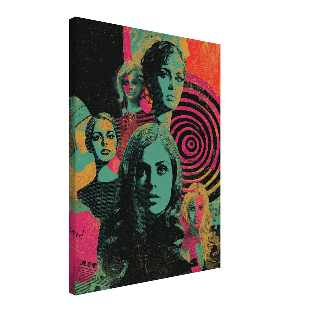 Bunte Gesichter der Vergangenheit Leinwandbild Retro – Leinwand auf Holzrahmen – Ansicht 2