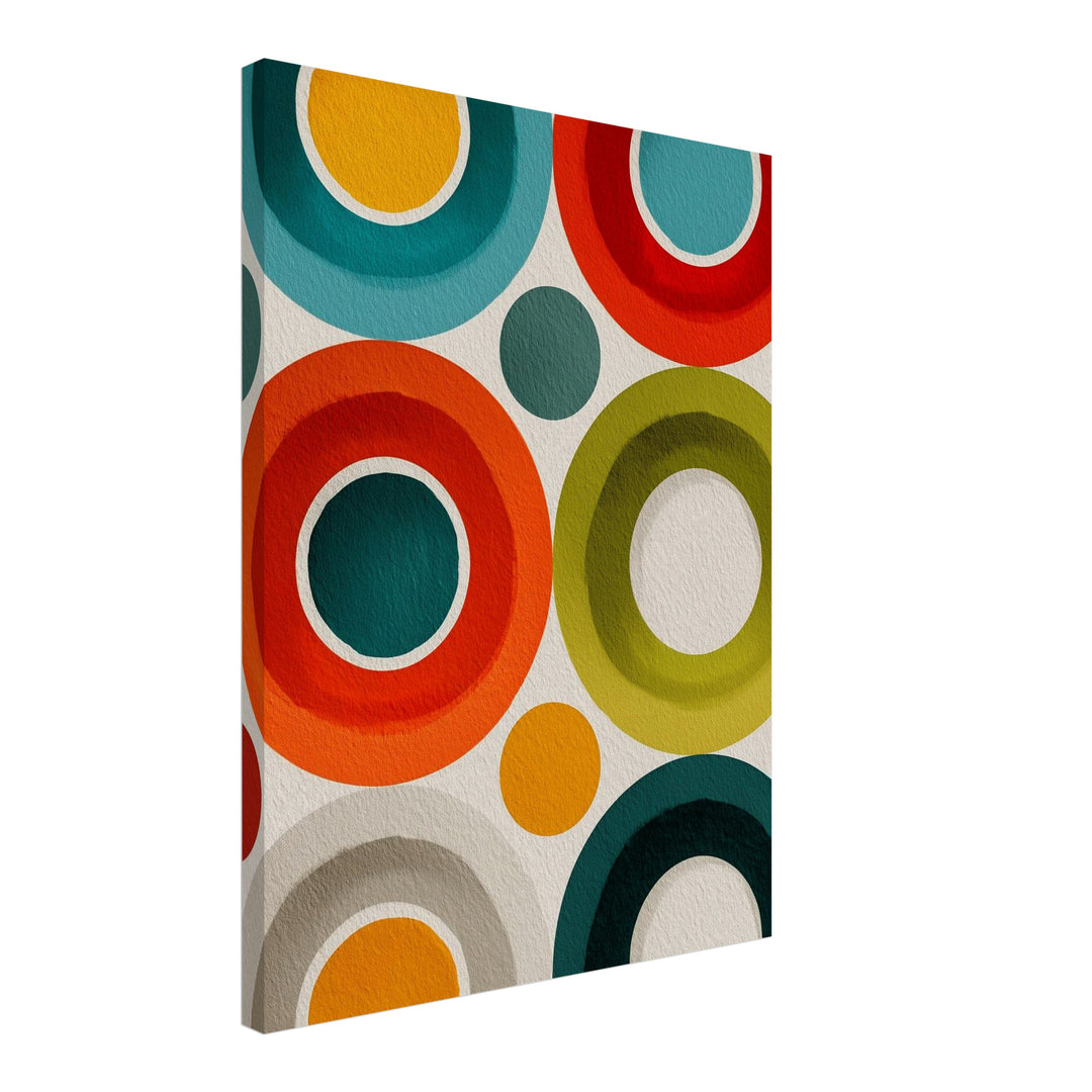 Bunte Kreisformen Leinwandbild Retro – Leinwand auf Holzrahmen – Ansicht 2