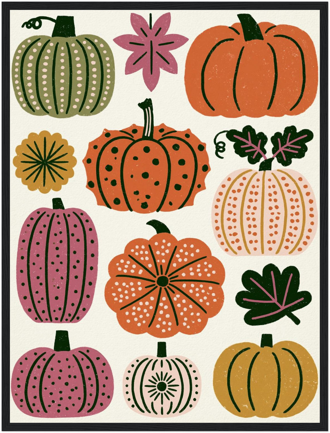 Retro Kürbisse im Herbst Poster – Schwarzer Rahmen – Produktfoto