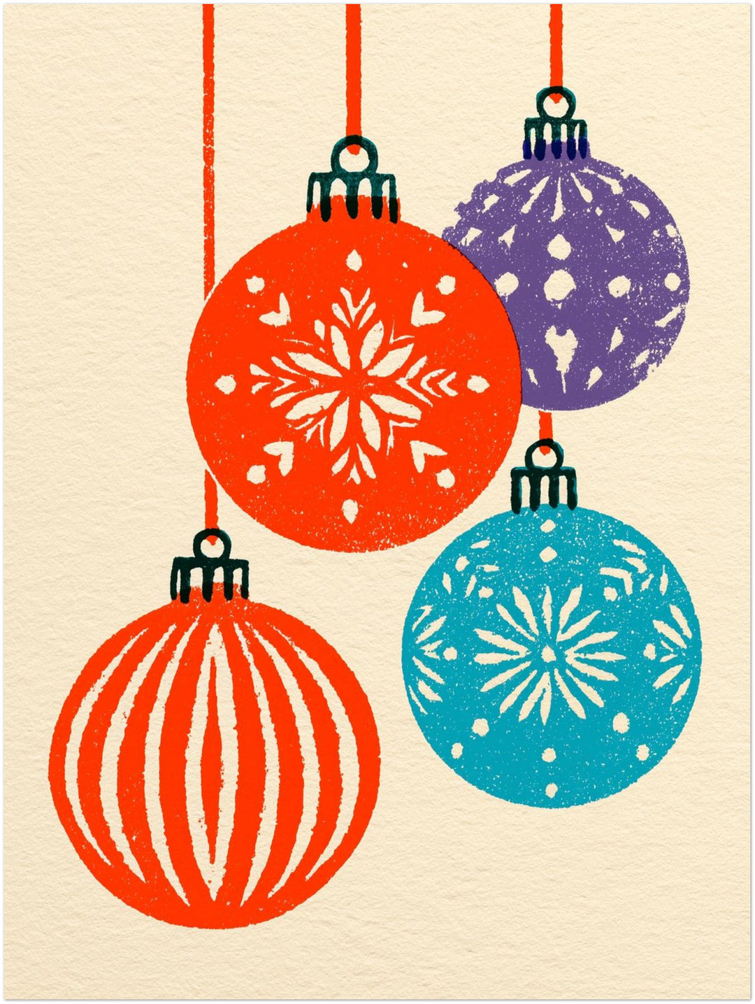 Retro Weihnachtskugeln bunt Poster – Ohne Rahmen – Produktfoto
