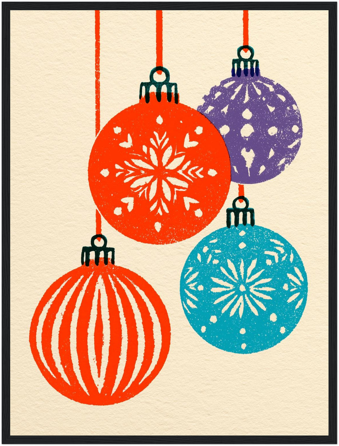 Retro Weihnachtskugeln bunt Poster – Schwarzer Rahmen – Produktfoto