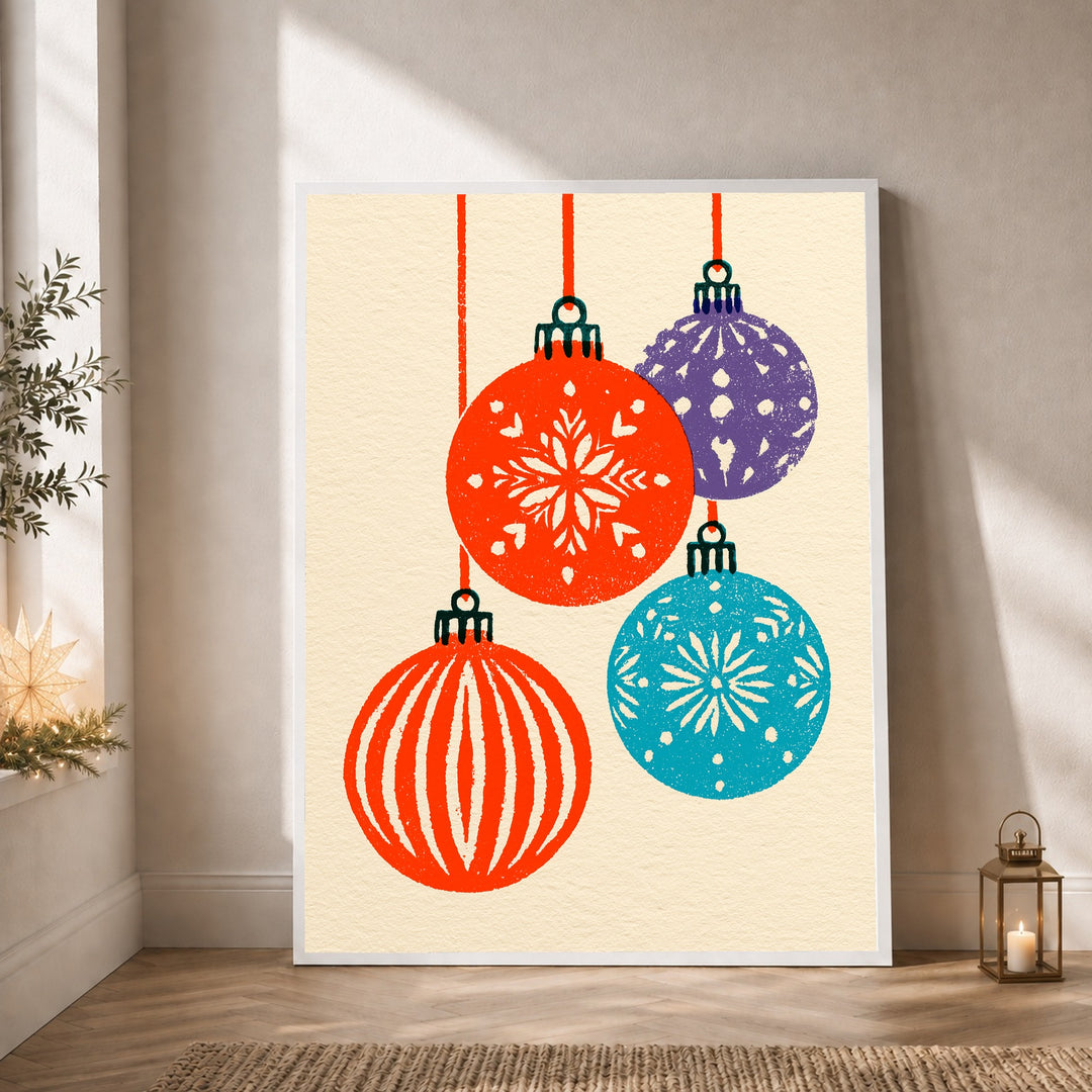 Retro Weihnachtskugeln bunt Poster