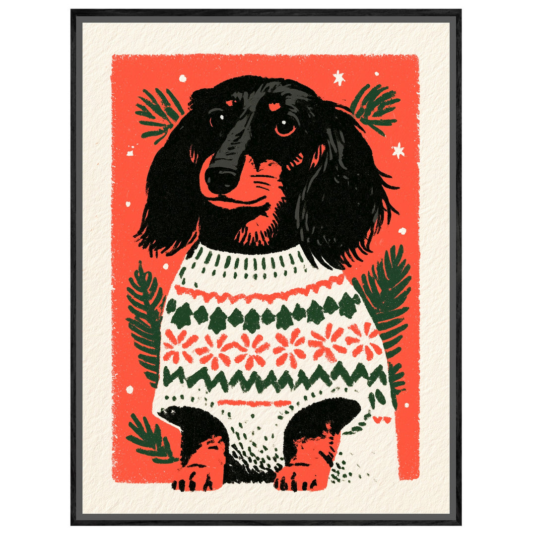 Dackel im Weihnachtspullover Leinwandbild – Leinwandbild