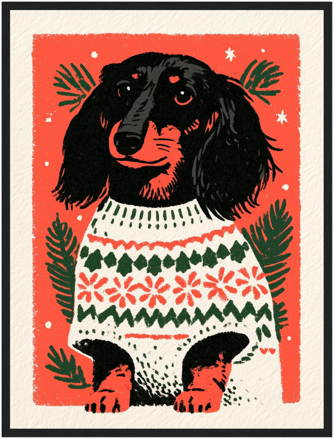 Dackel im Weihnachtspullover Poster – Schwarzer Rahmen – Produktfoto