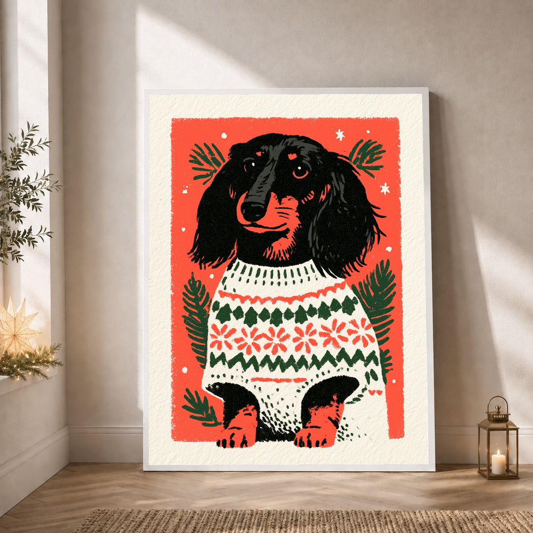 Dackel im Weihnachtspullover Poster