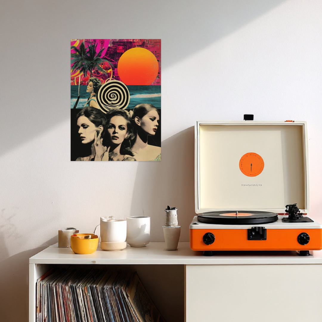 Drei Frauen Porträts Leinwandbild Retro – Leinwand auf Holzrahmen – Ansicht 3