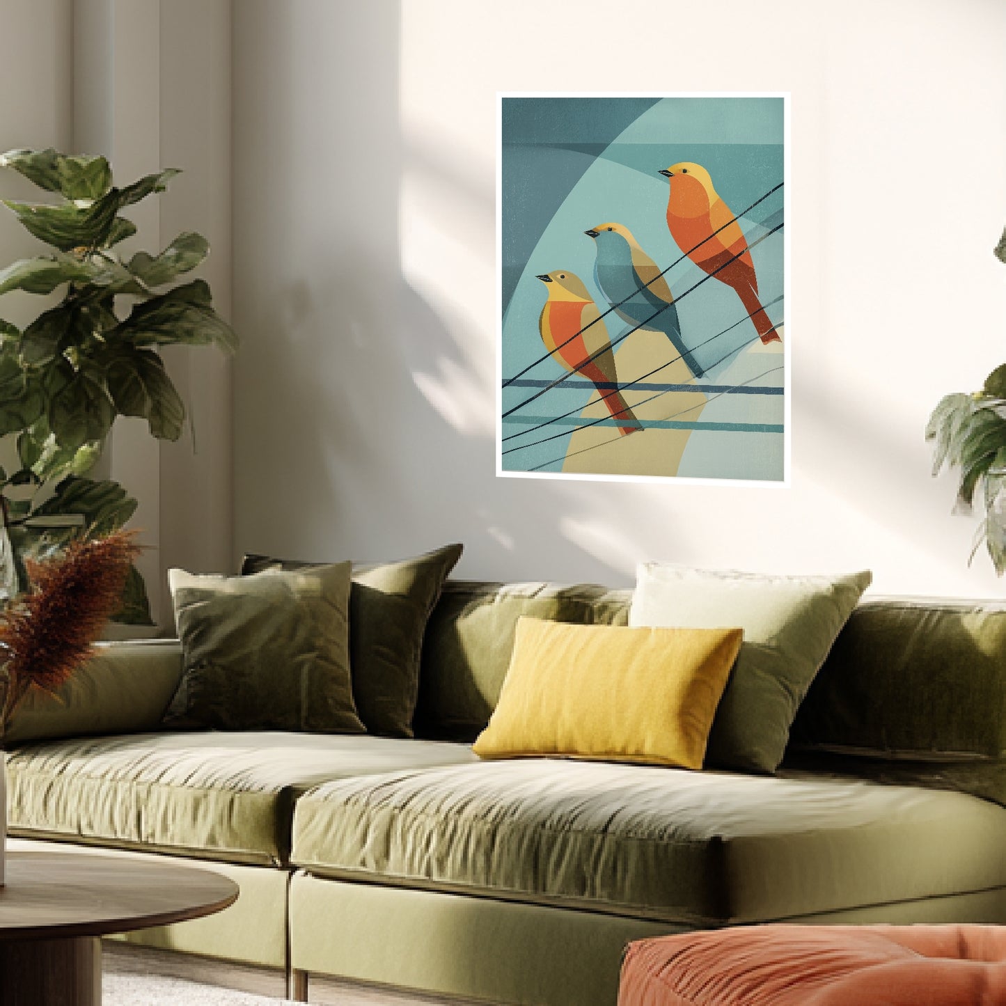 Drei Voegel auf Draht Poster