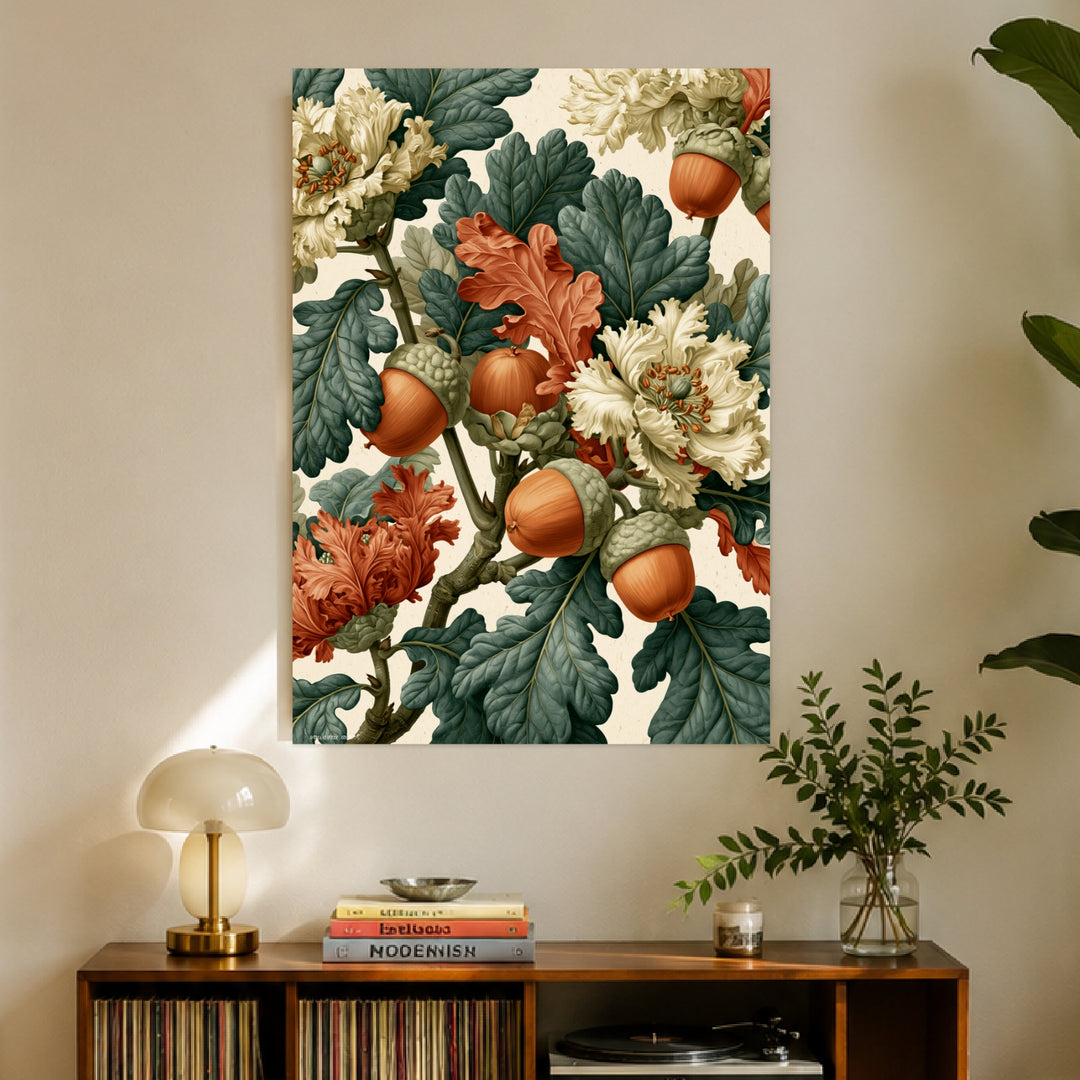 Eicheln und Blüten Retro Poster – Ohne Rahmen – Produktfoto