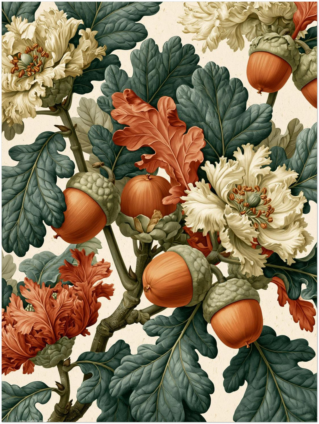 Eicheln und Blüten Retro Leinwandbild – Ohne Rahmen – Produktfoto