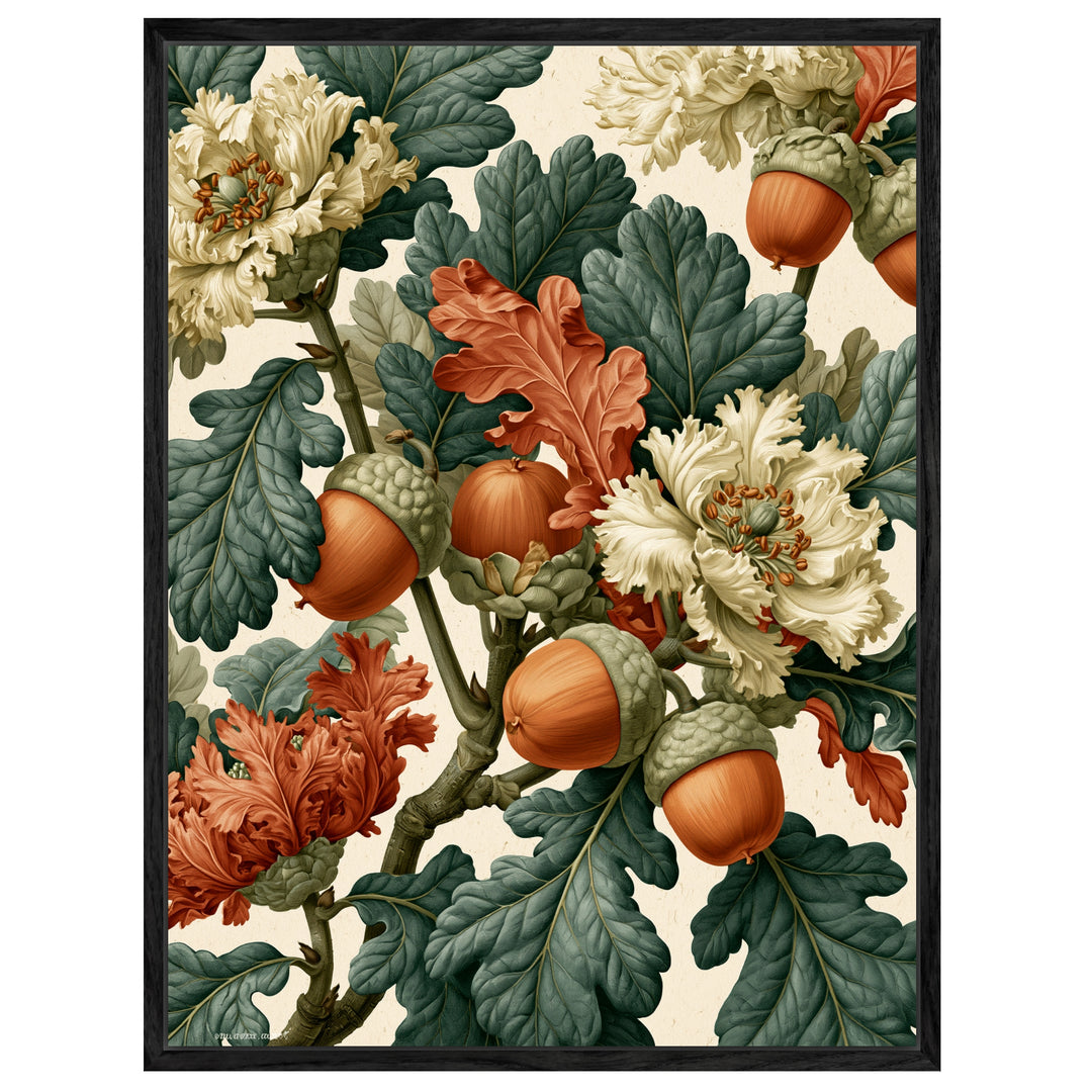 Eicheln und Blüten Retro Leinwandbild – Leinwandbild