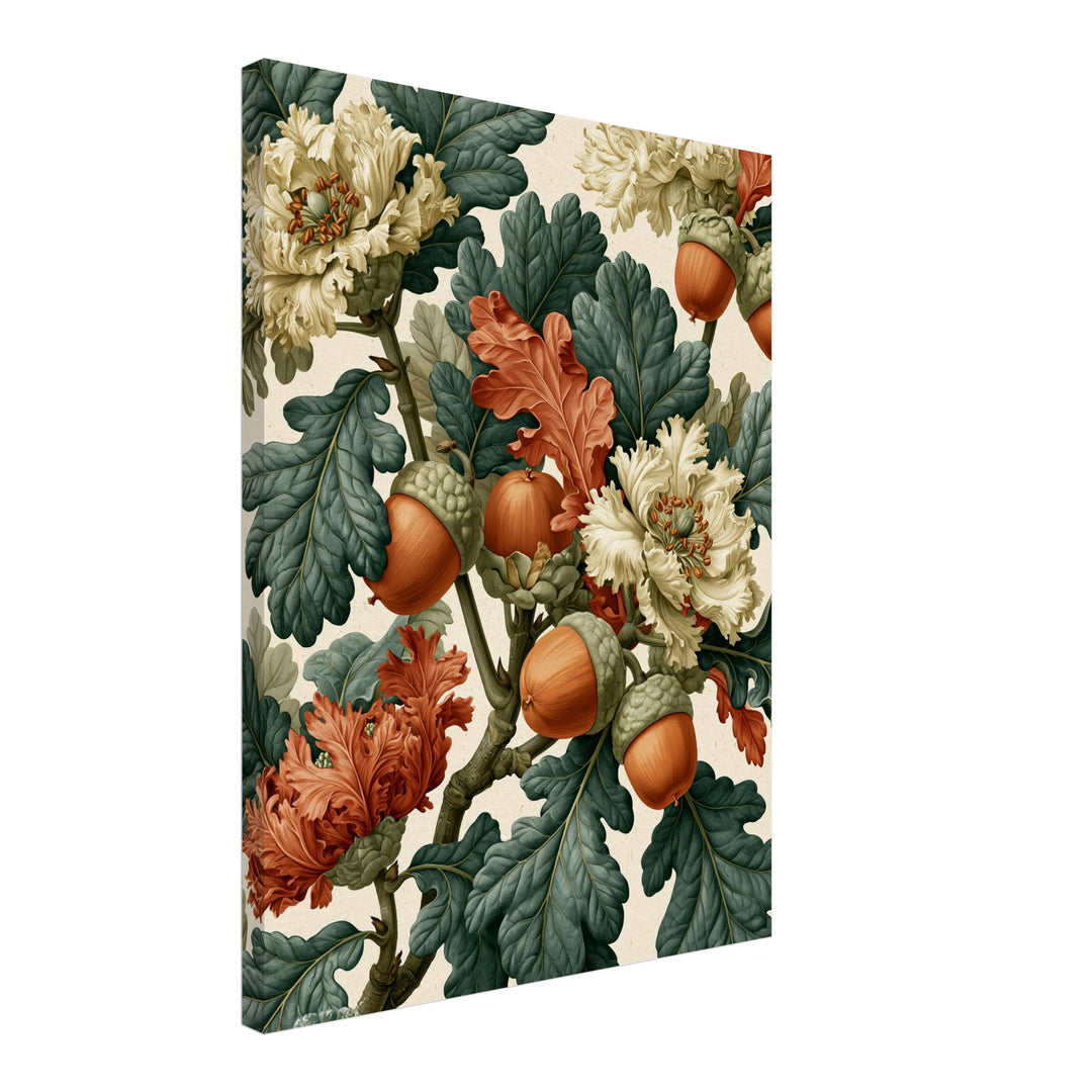 Eicheln und Blüten Retro Leinwandbild – Schräge Ansicht – Produktfoto