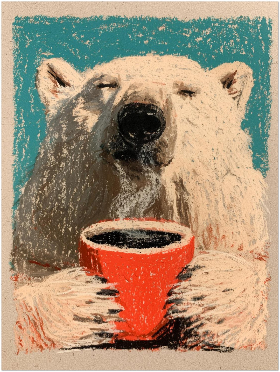 Eisbär mit Kaffeetasse Poster – Ohne Rahmen – Produktfoto