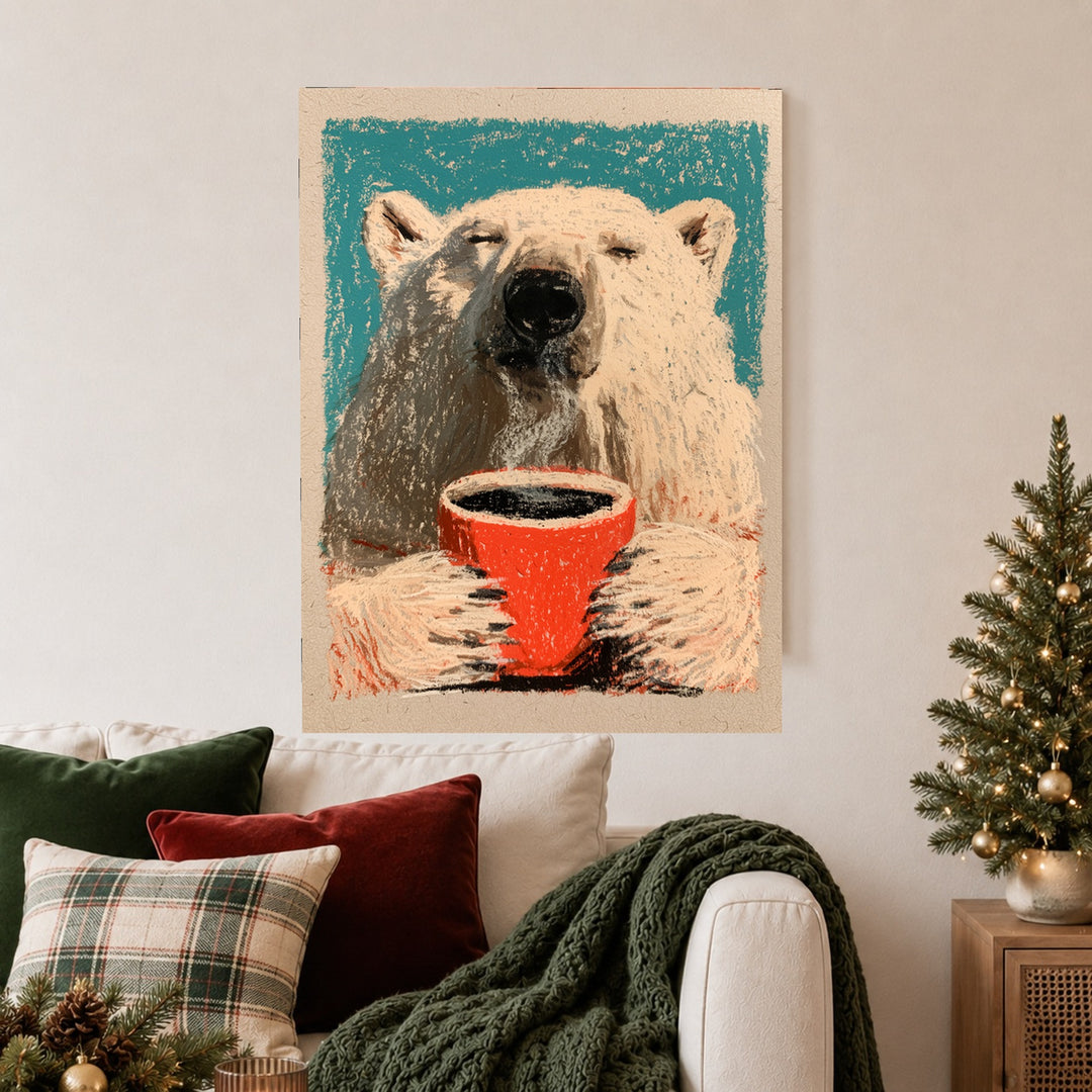 Eisbär mit Kaffeetasse Poster – Ohne Rahmen – Produktfoto