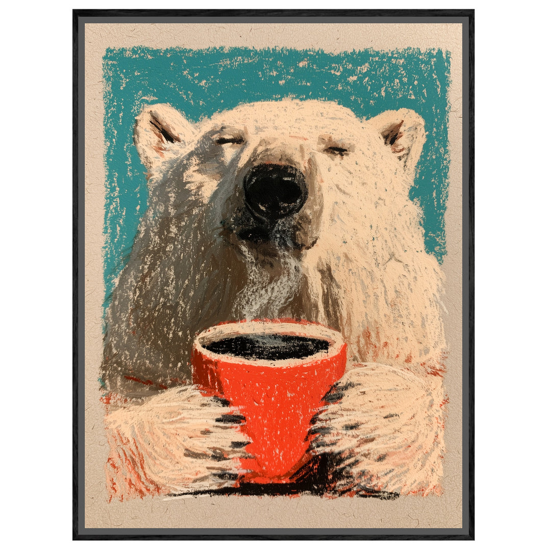 Eisbär mit Kaffeetasse Leinwandbild – Leinwandbild