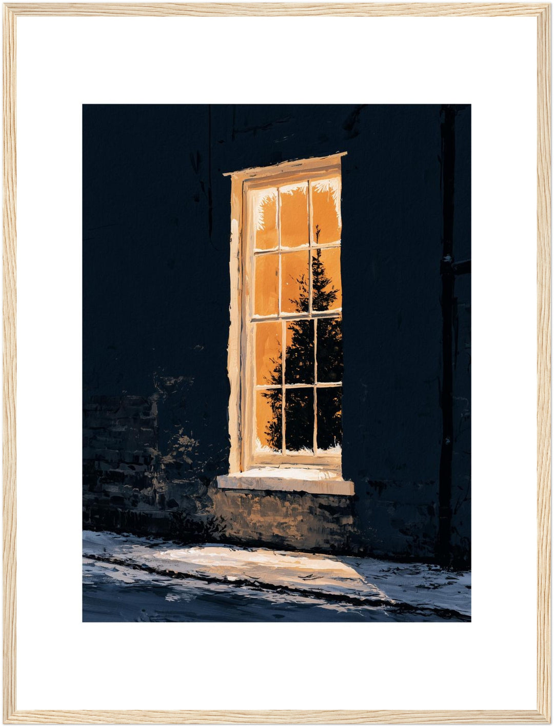 Warmes Licht im Winter Poster – Holz natur Rahmen – Produktfoto