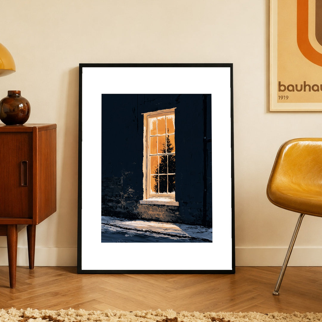 Warmes Licht im Winter Poster – Schwarzer Rahmen – Produktfoto