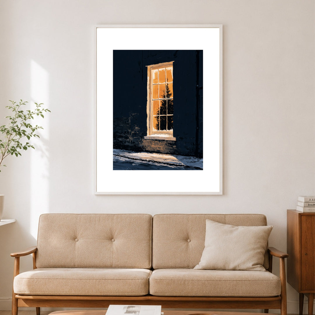 Warmes Licht im Winter Poster – Weißer Rahmen – Produktfoto