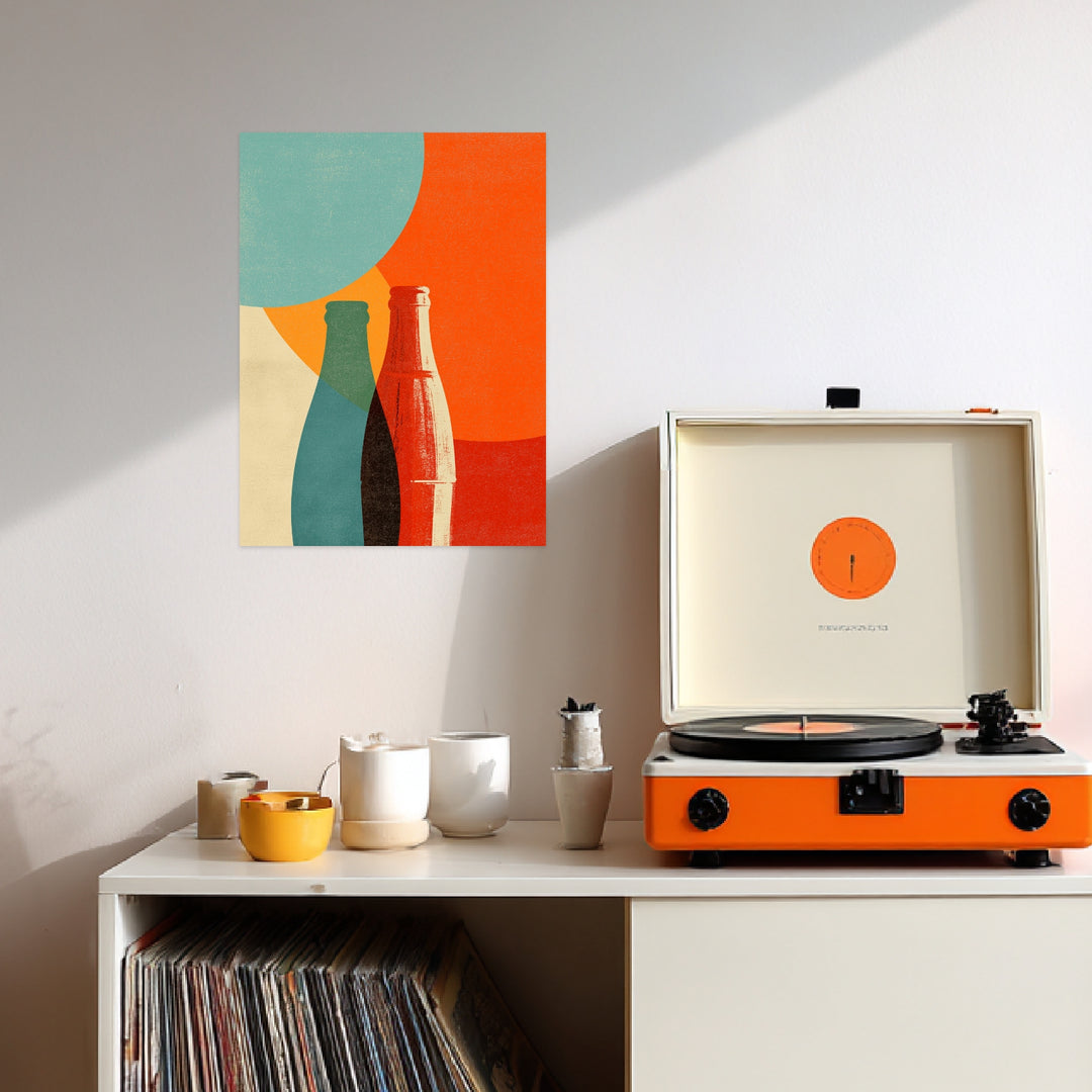 Flaschenmotiv Grafik Leinwandbild Retro – Leinwand auf Holzrahmen – Ansicht 3