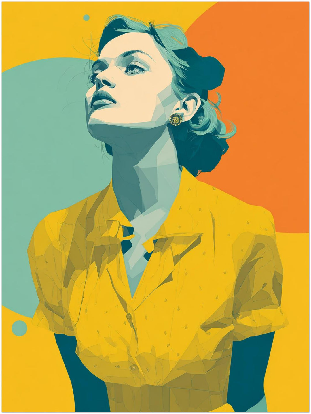 Frau mit gelbem Kleid Retro – Wandkunst