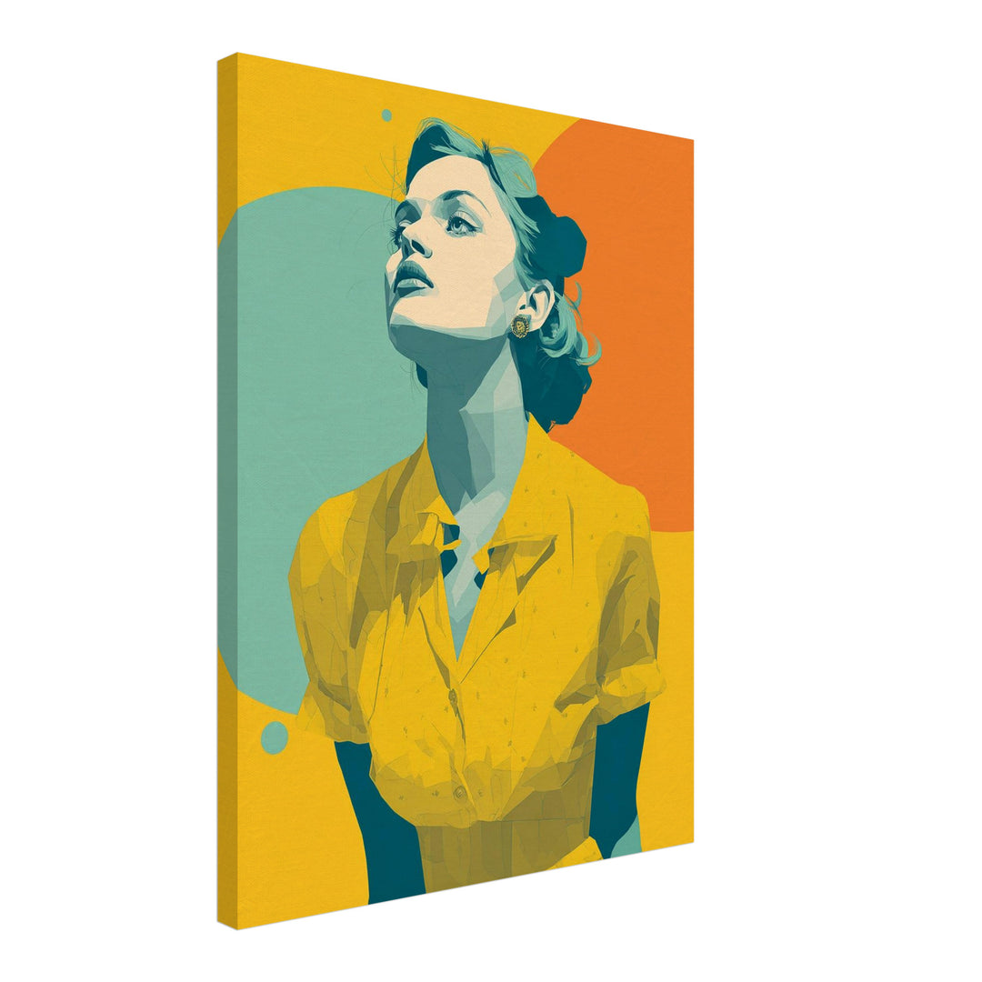 Frau mit gelbem Kleid Leinwandbild Retro – Leinwand auf Holzrahmen – Ansicht 4