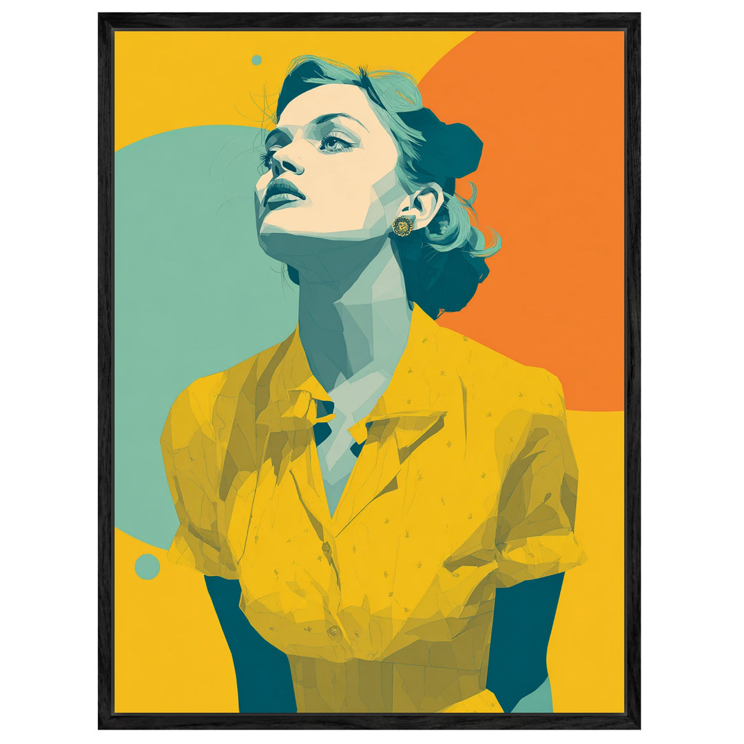Frau mit gelbem Kleid Leinwandbild Retro – Leinwand auf Holzrahmen – Ansicht 2