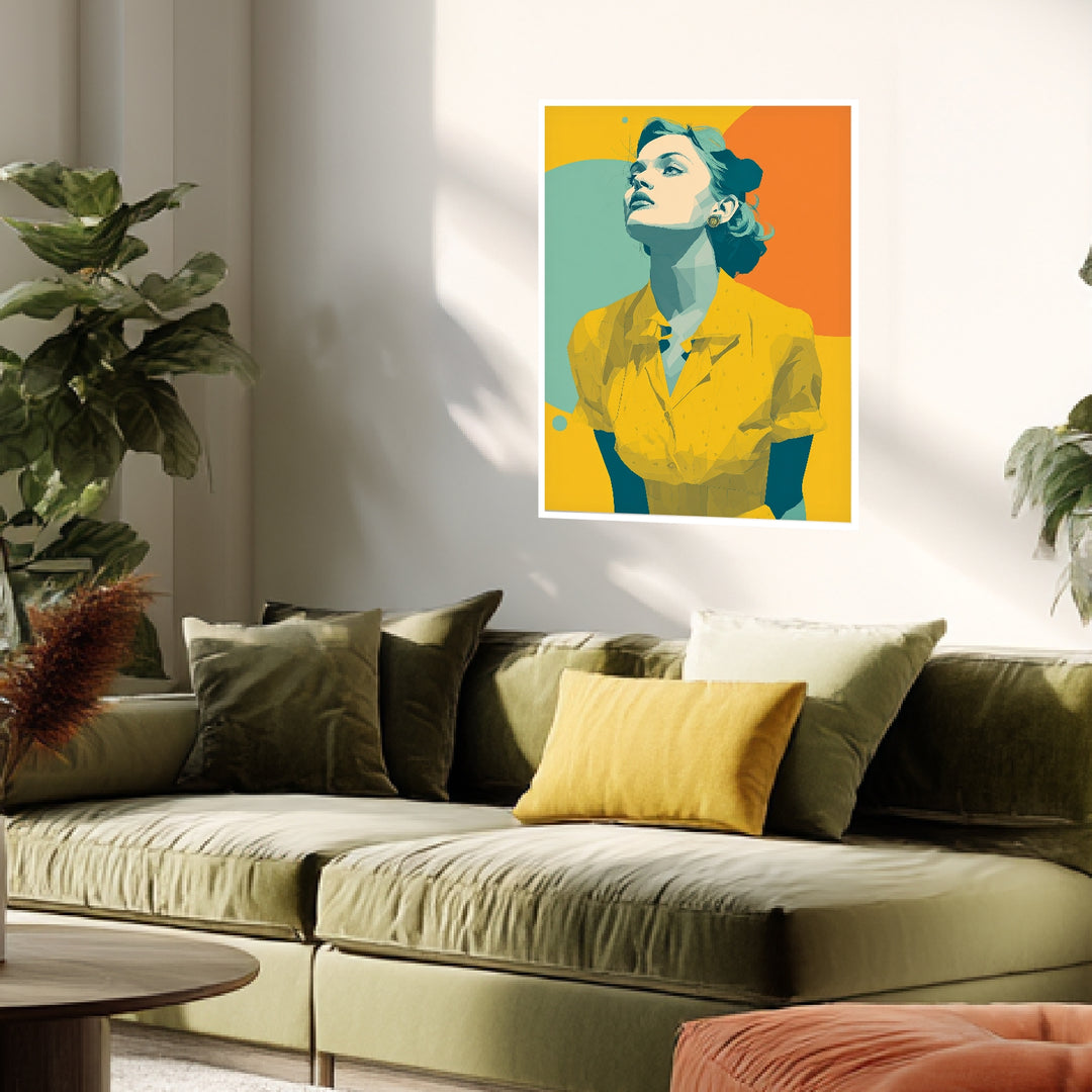 Frau mit gelbem Kleid Poster Retro – mattes Kunstdruck-Papier – Ansicht 3