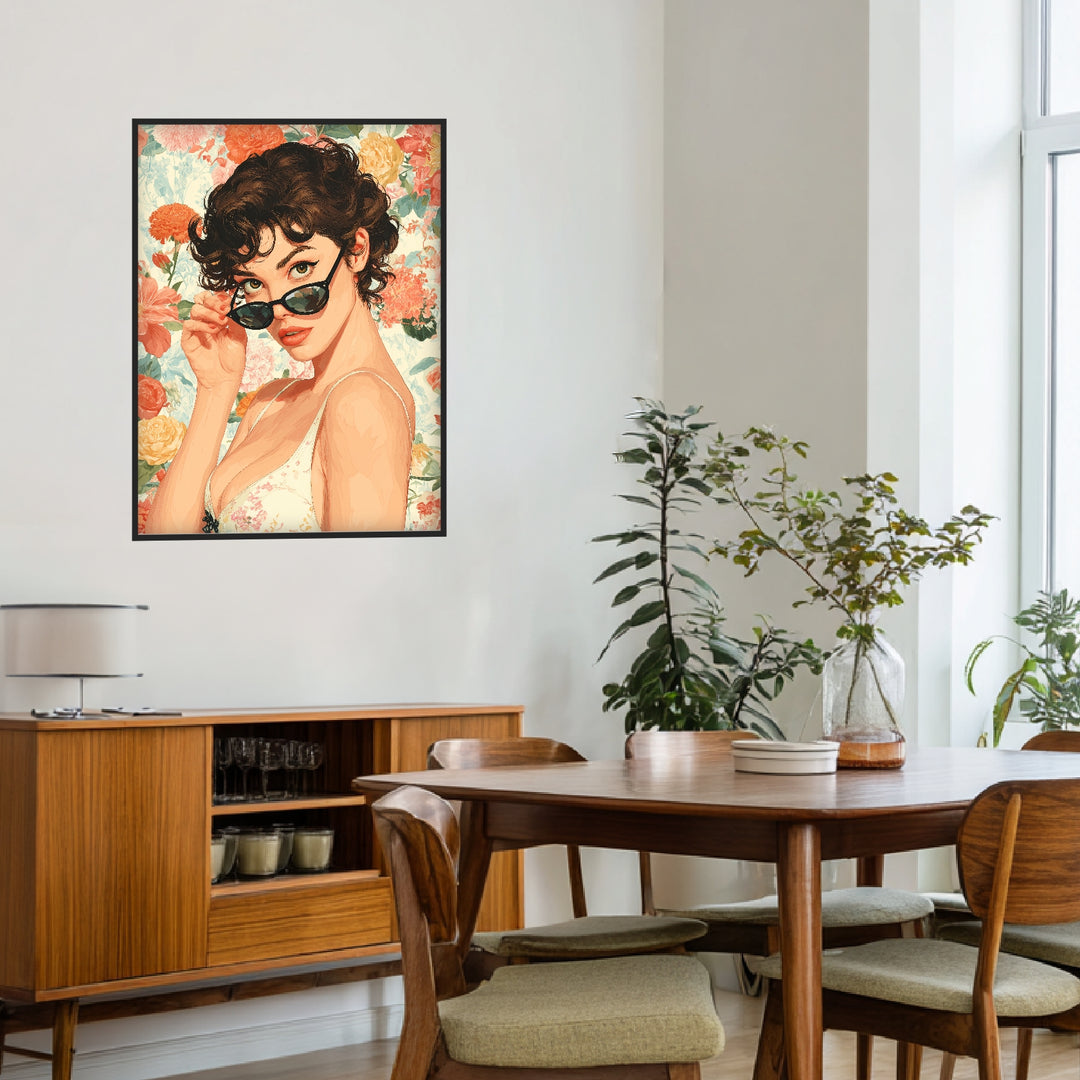 Frauenporträt mit Sonnenbrille Poster Retro – mattes Kunstdruck-Papier – Ansicht 3