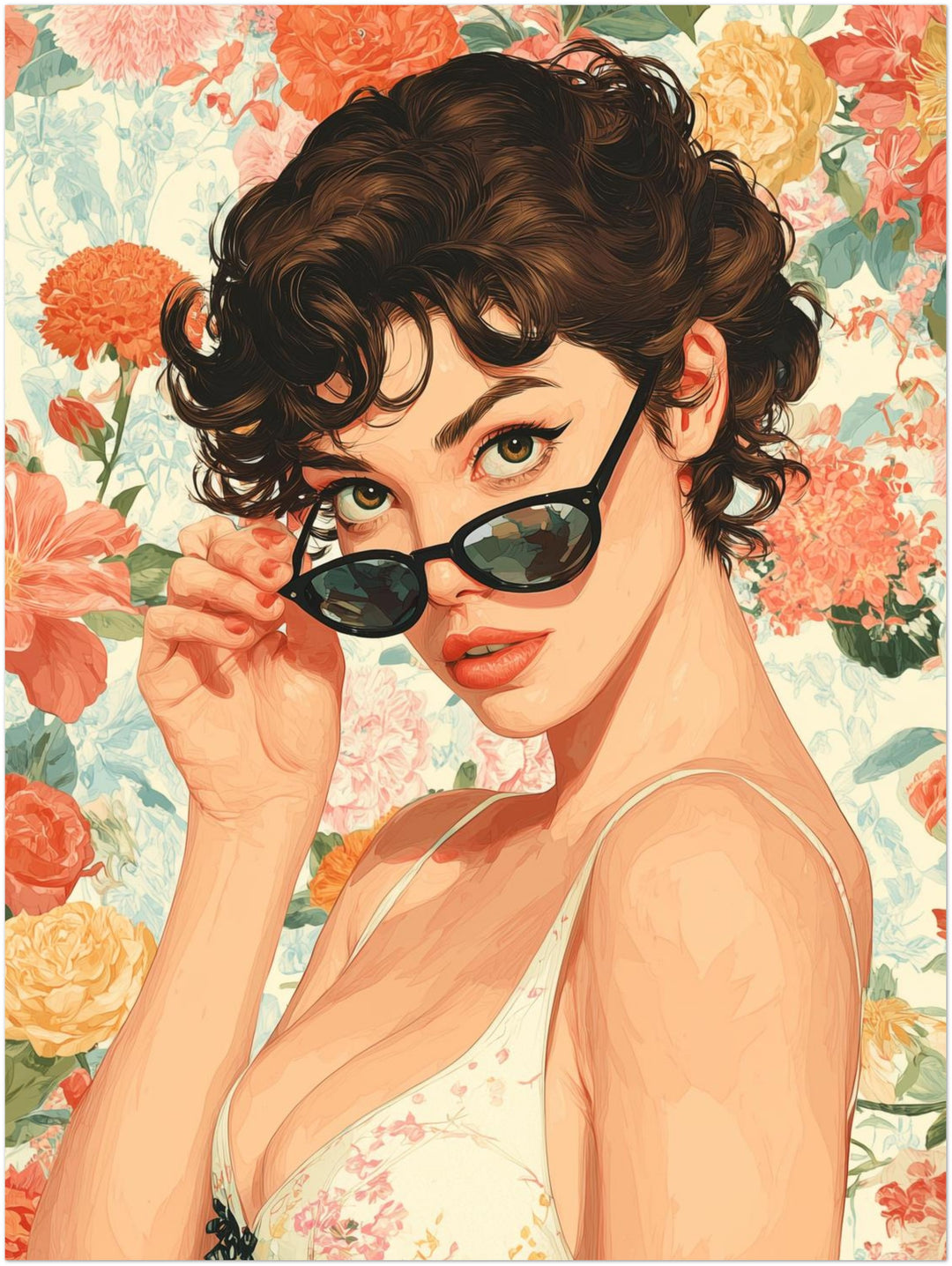 Frauenporträt mit Sonnenbrille Retro – Wandkunst