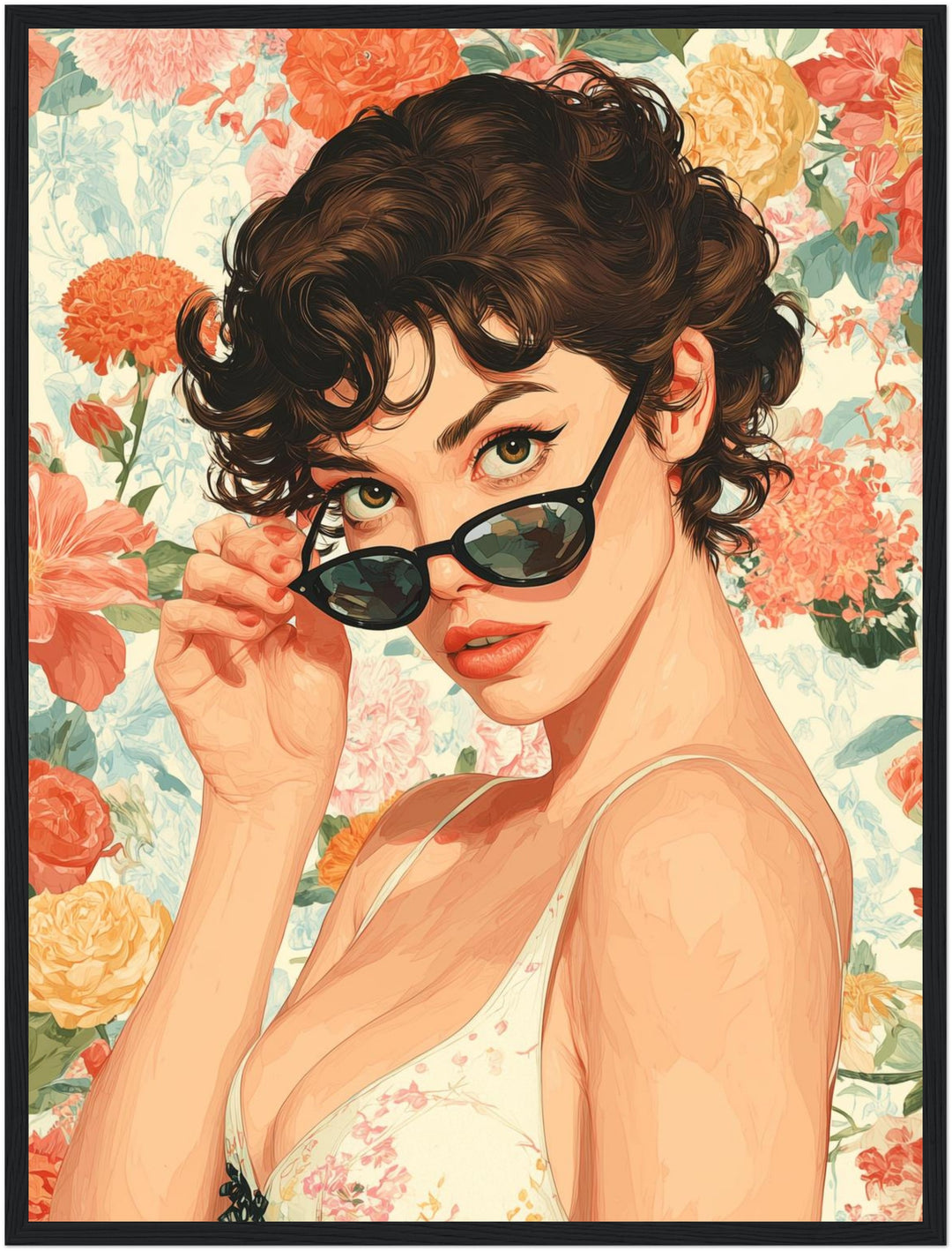 Frauenporträt mit Sonnenbrille Poster Retro – mattes Kunstdruck-Papier – Ansicht 5